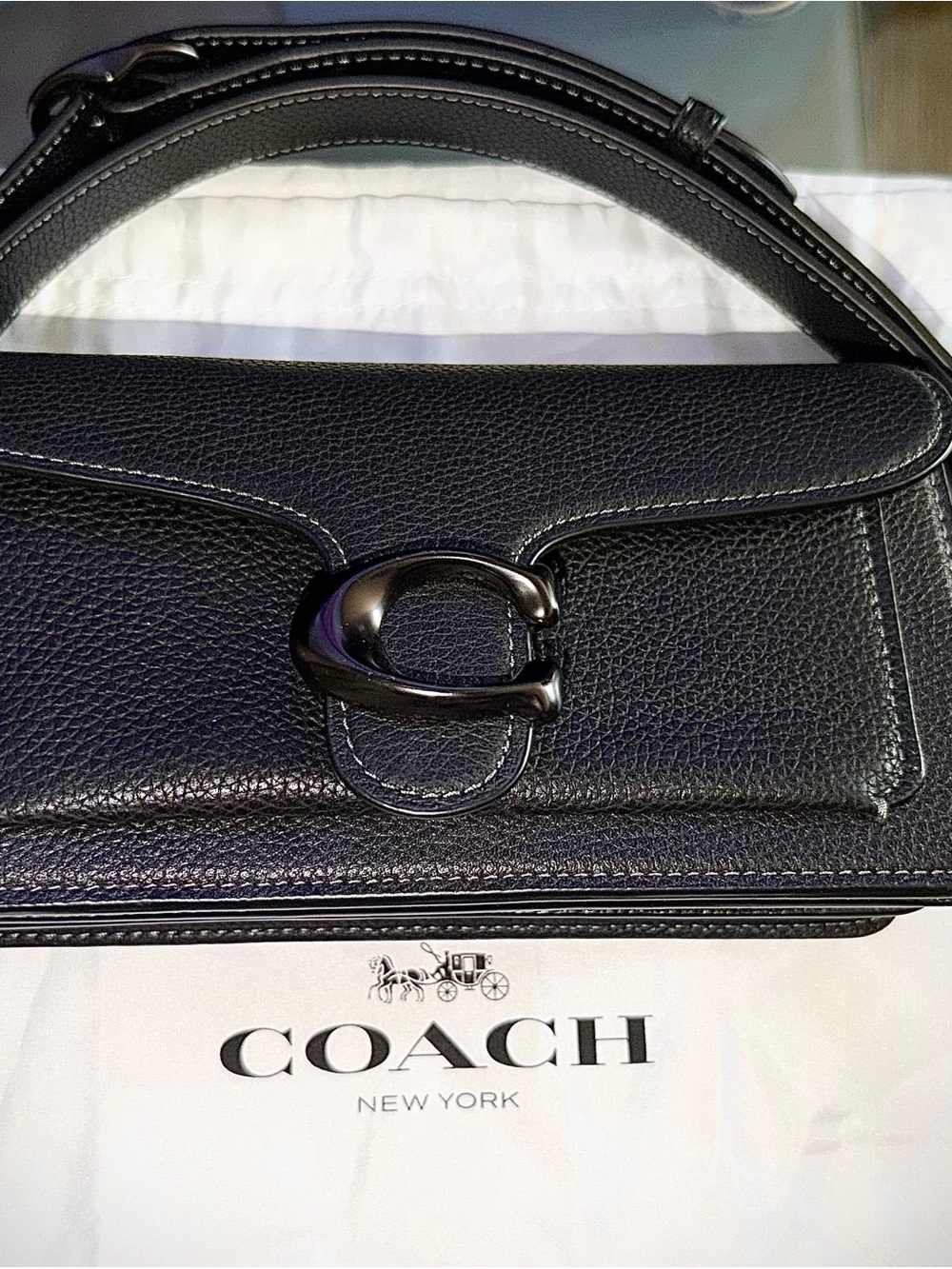 Coach Black Pebbled Leather Shoulder Bag with Signature C Clasp